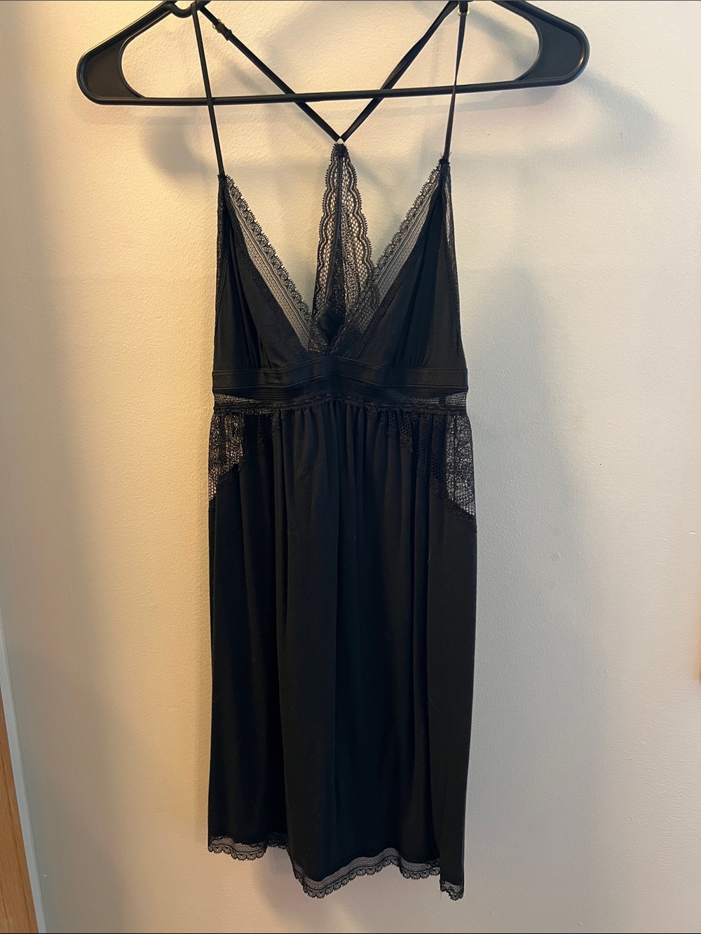 Victoria's Secret Black Lace-Trim V-Neck Chemise with Strappy Back Detail